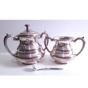 Forbes Sliver Plated Creamer & Sugar Bowl w/ Ladle Tea Set Pieces Coffee